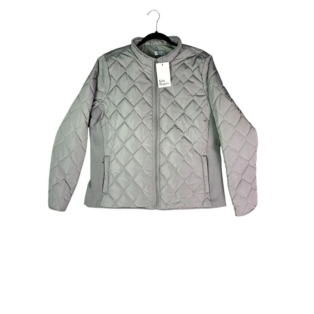 Kim Rogers Women's Side Rib Quilted Full Zip Puffer Jacket Size Large NWT